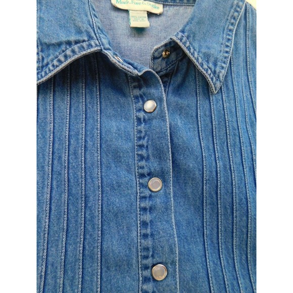 Mark, Fore, & Strike Denim Blue Jean Dress w Pearl Snaps Womens Sz PM Pockets - Picture 3 of 6